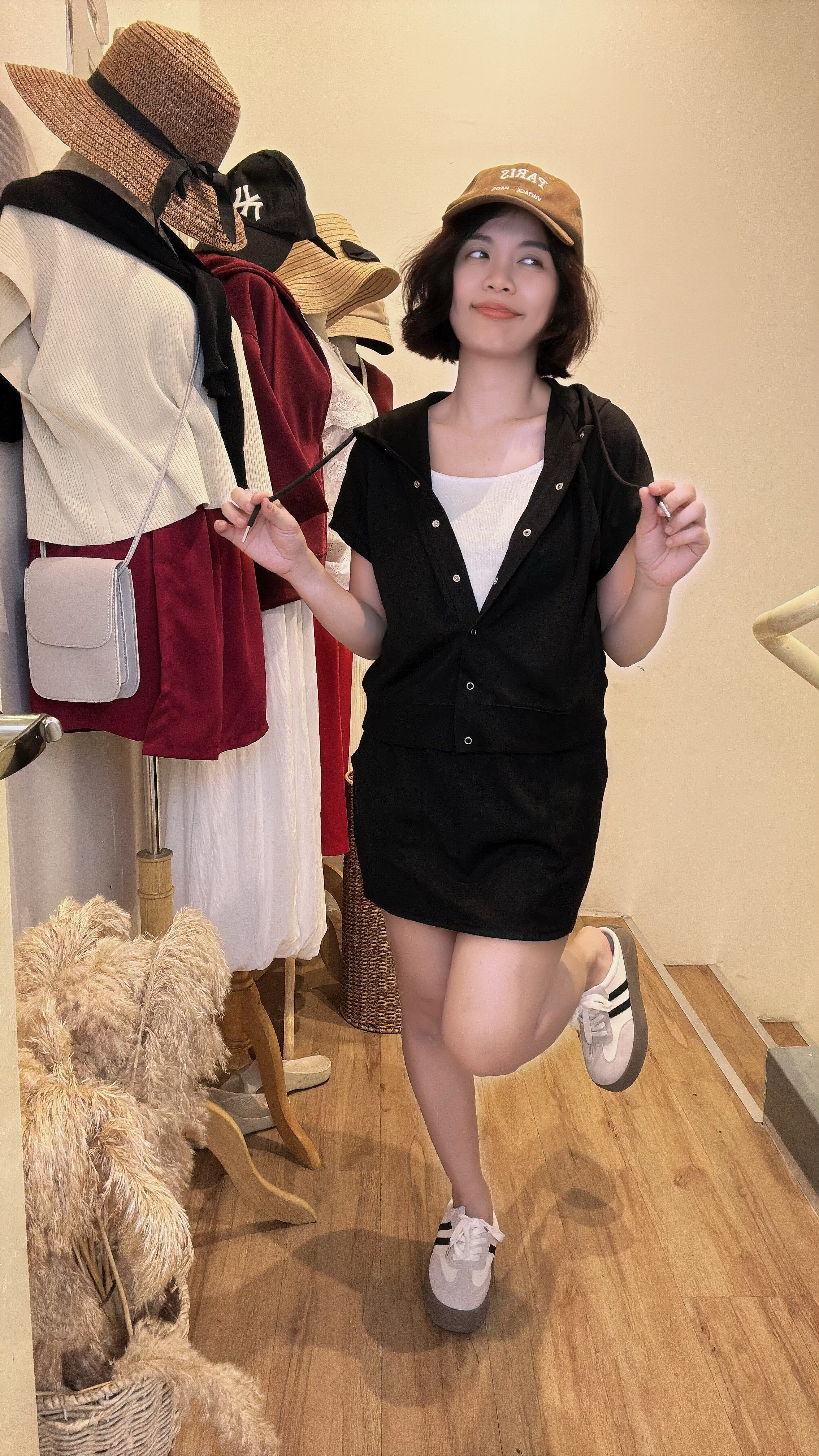 连帽棉质舒服方便裤裙套装