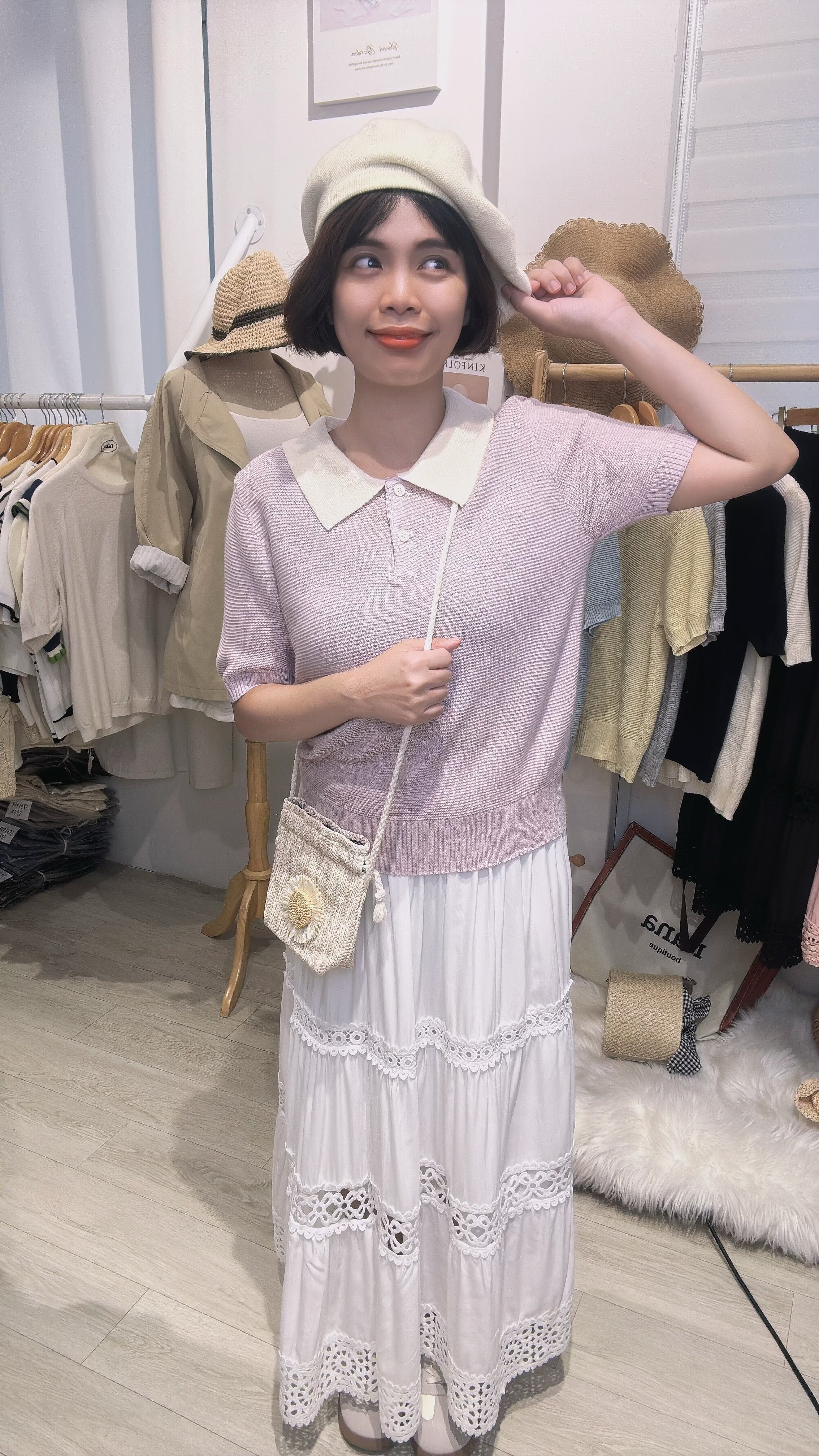 Polo领甜美生活够力软针织上衣