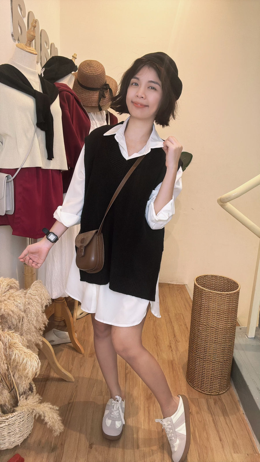 雪纺并接针织短连身裙