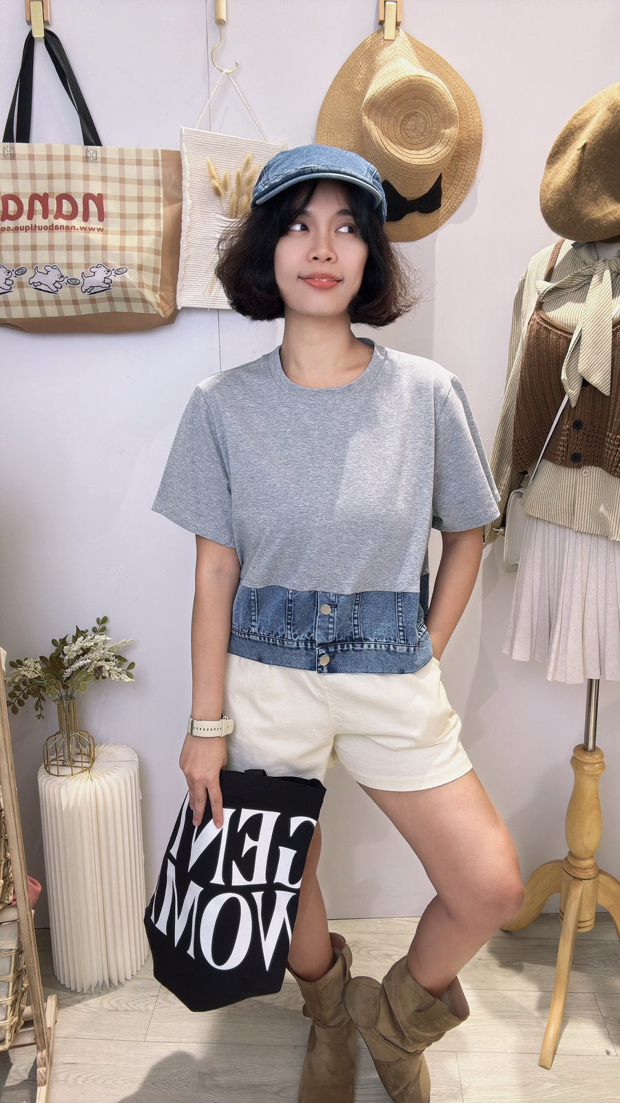 Cotton并牛仔短上衣