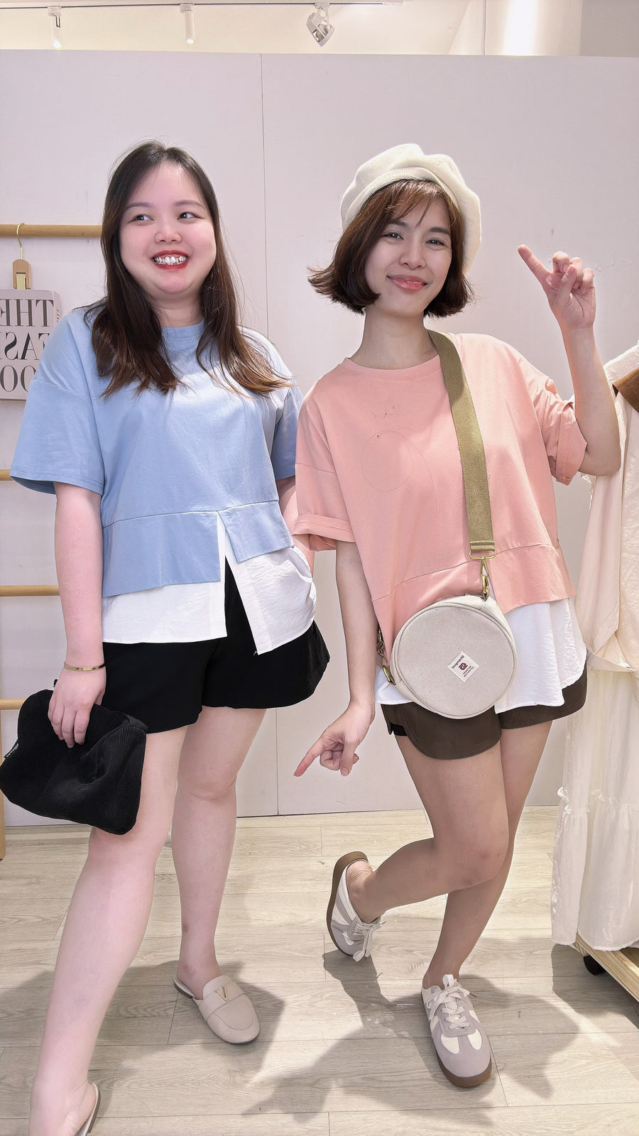 棉质下摆雪纺上衣