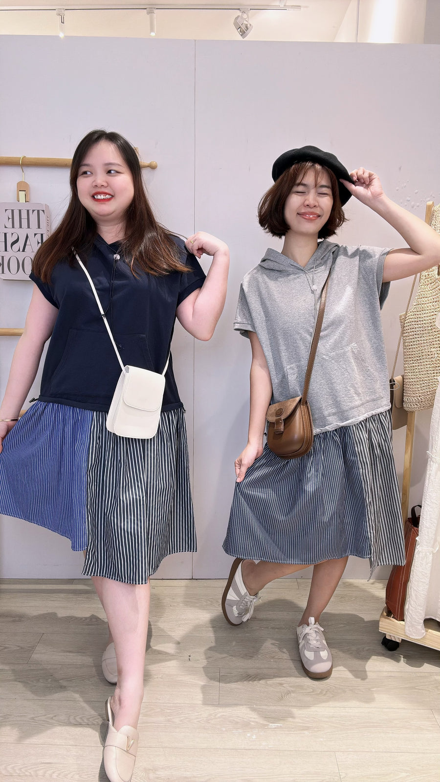 连帽Cotton并接线条衬衫连身裙