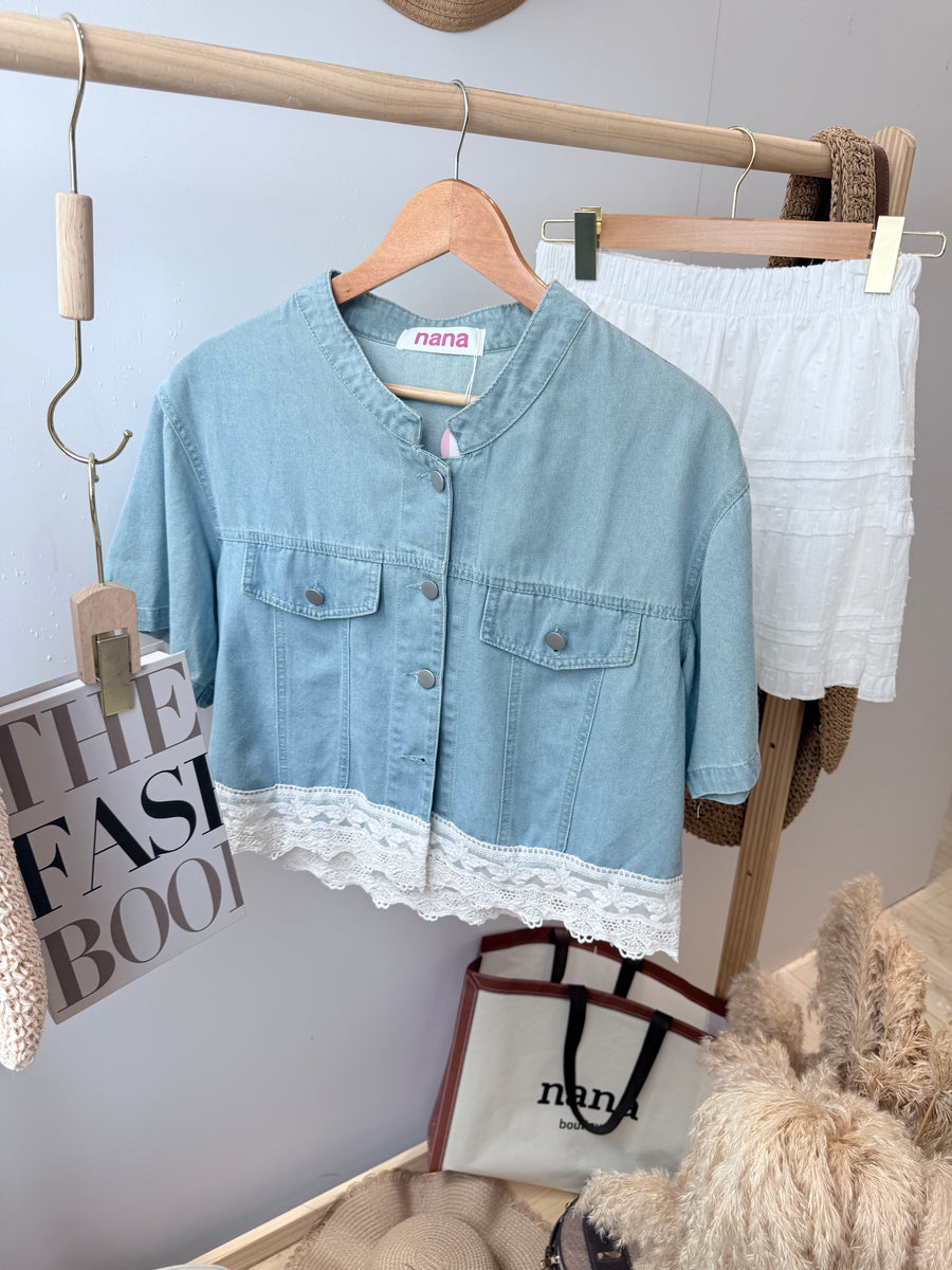 气质甜美牛仔蕾丝外套单衣