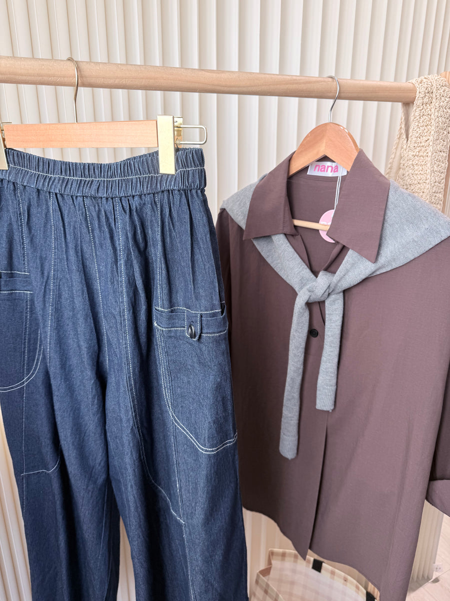 牛仔松紧滑软腰舒服九分裤