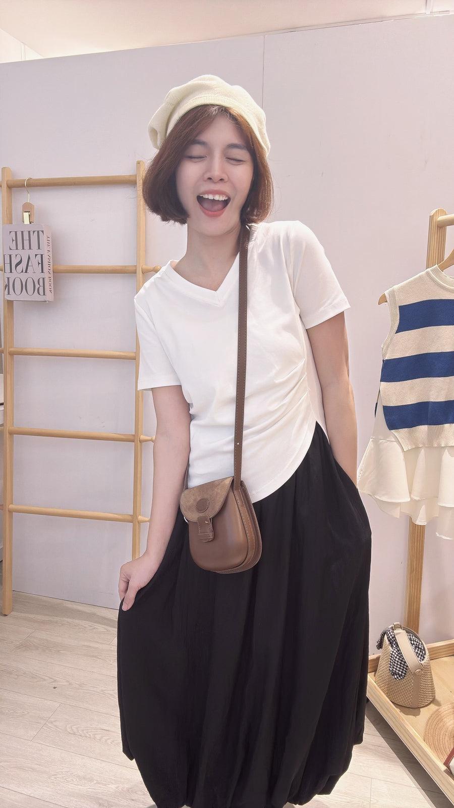 滑棉质皱褶设计上衣