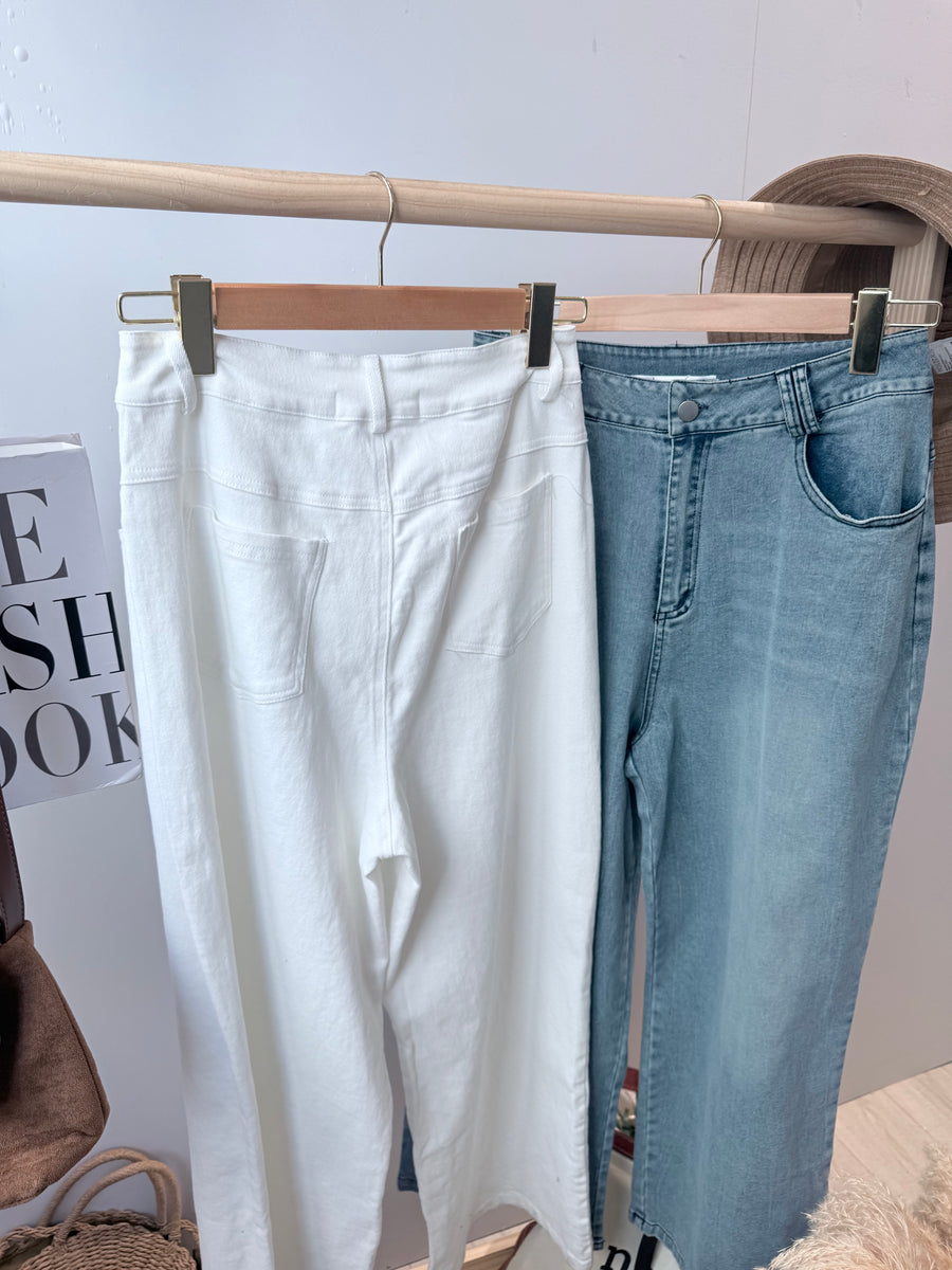 软牛仔直身阔脚裤