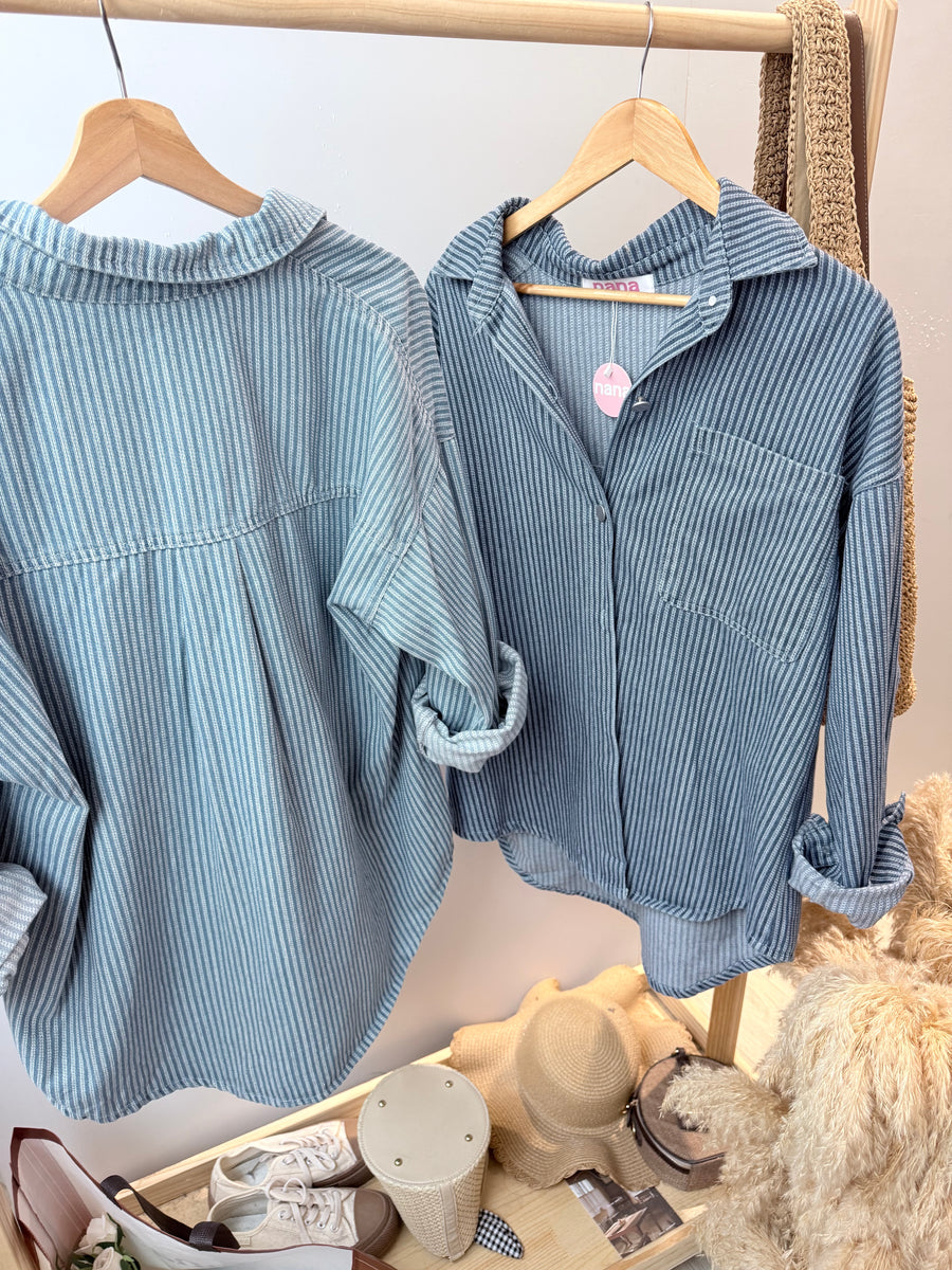 帅气牛仔条纹外套单衣