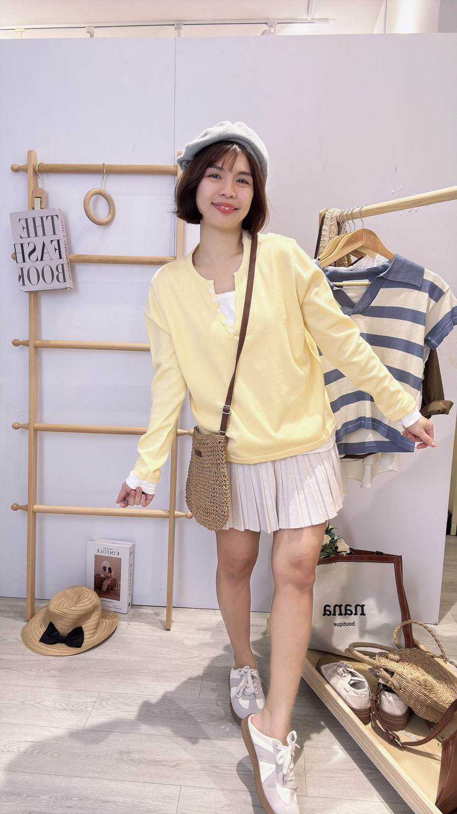 假两件针织长袖上衣