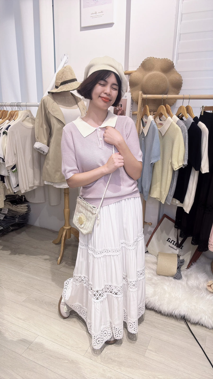 Polo领甜美生活够力软针织上衣