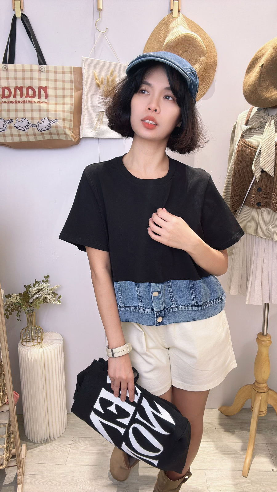 Cotton并牛仔短上衣