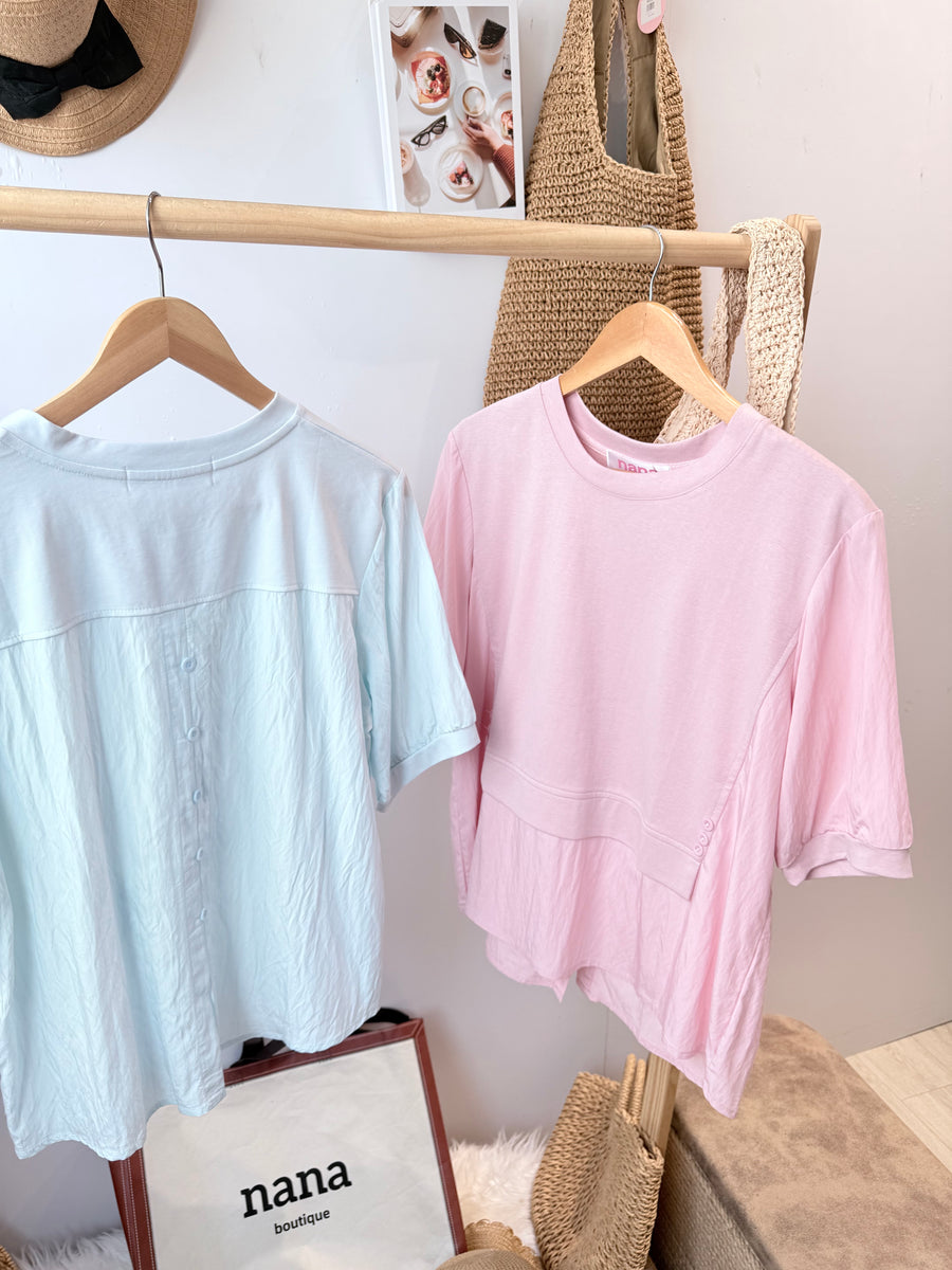 甜美宽松Cotton拼软polyester上衣