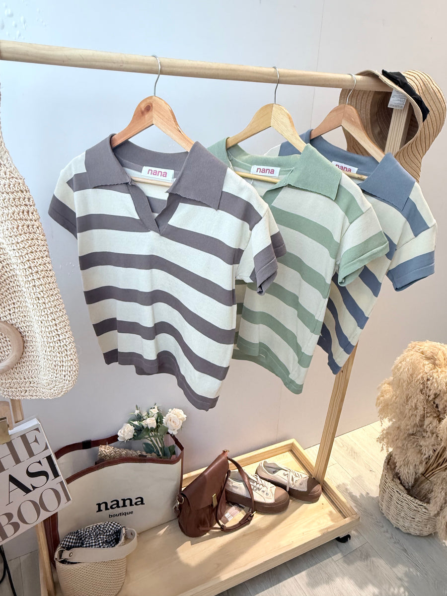 柔软Polo领线条软针织上衣