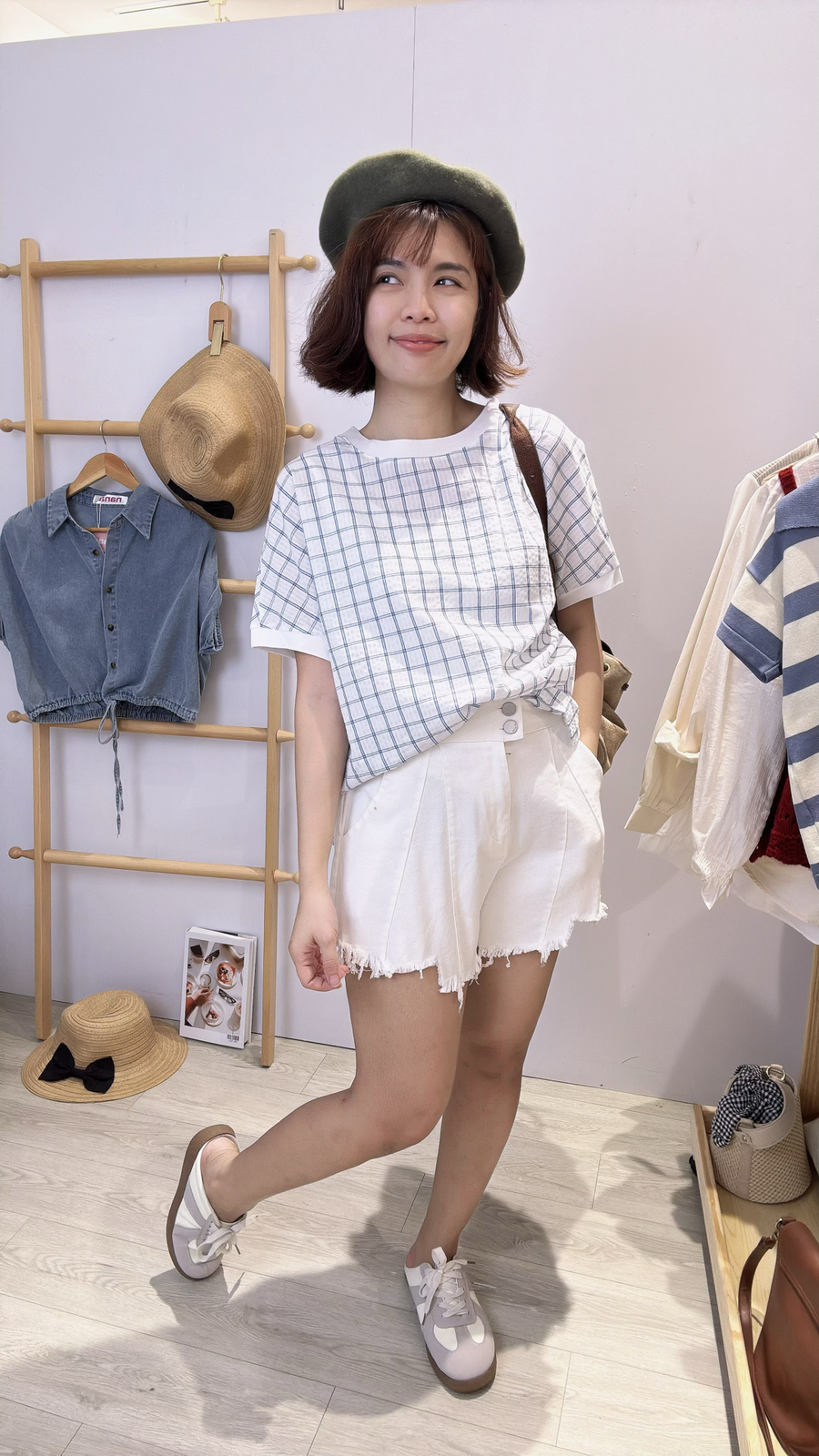 格子甜美衬衫面料上衣