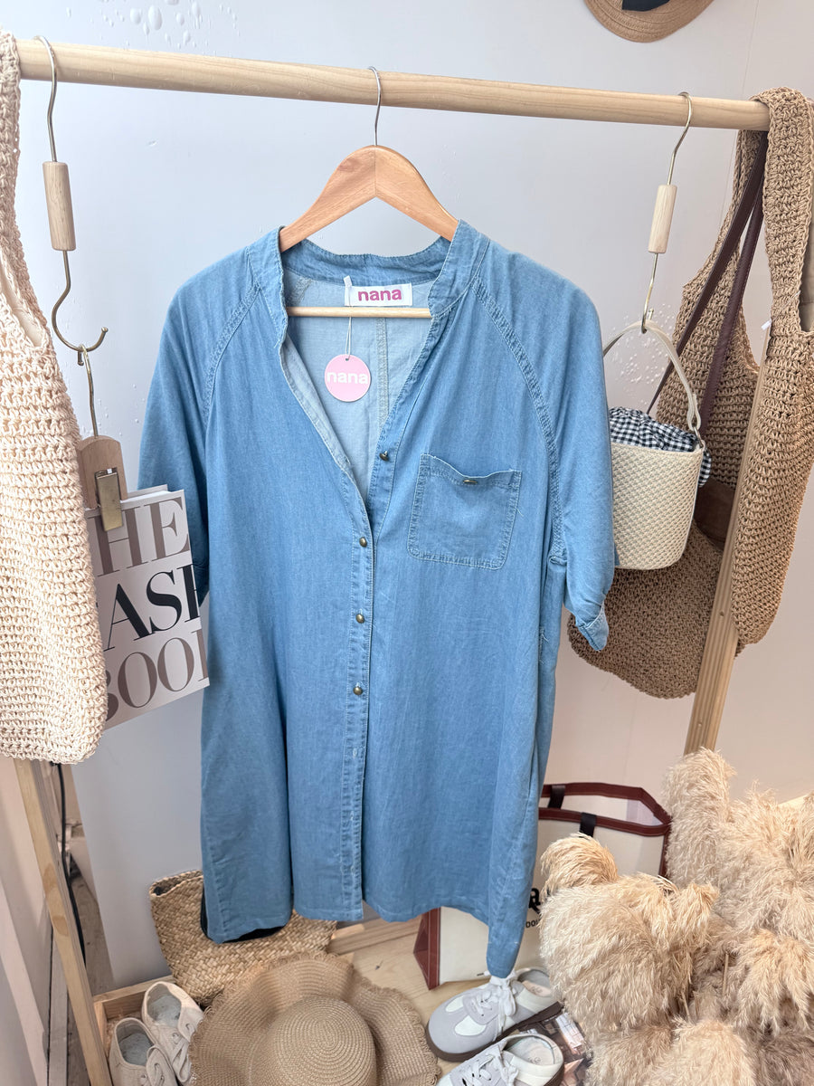 软牛仔直身连身裙