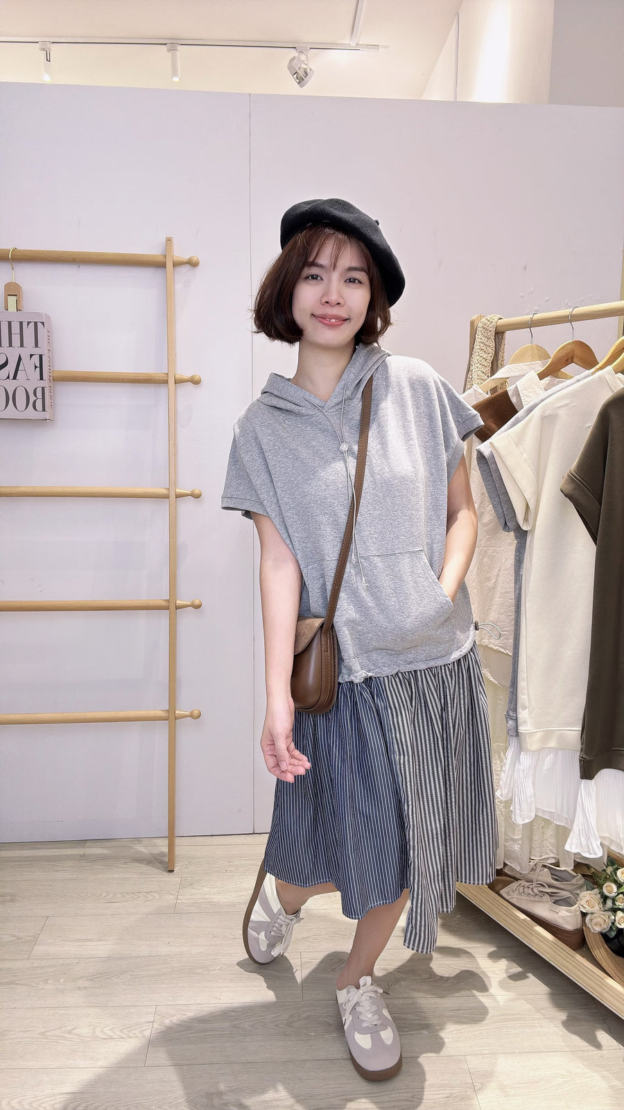 连帽Cotton并接线条衬衫连身裙