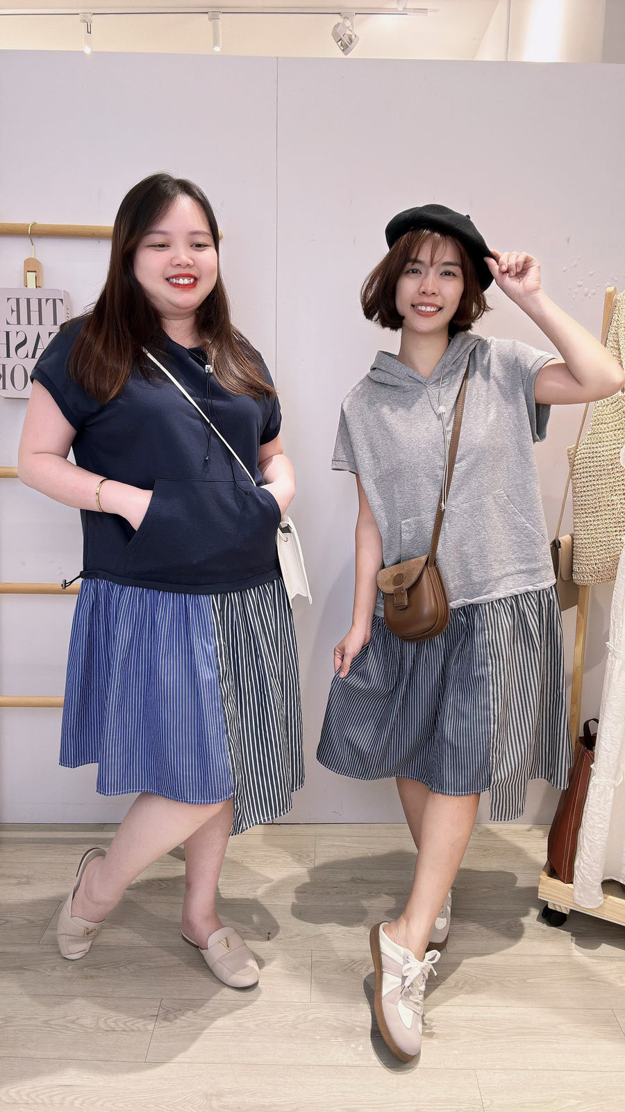 连帽Cotton并接线条衬衫连身裙