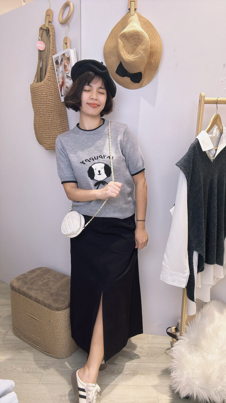 可爱小狗狗图案软软针织短上衣