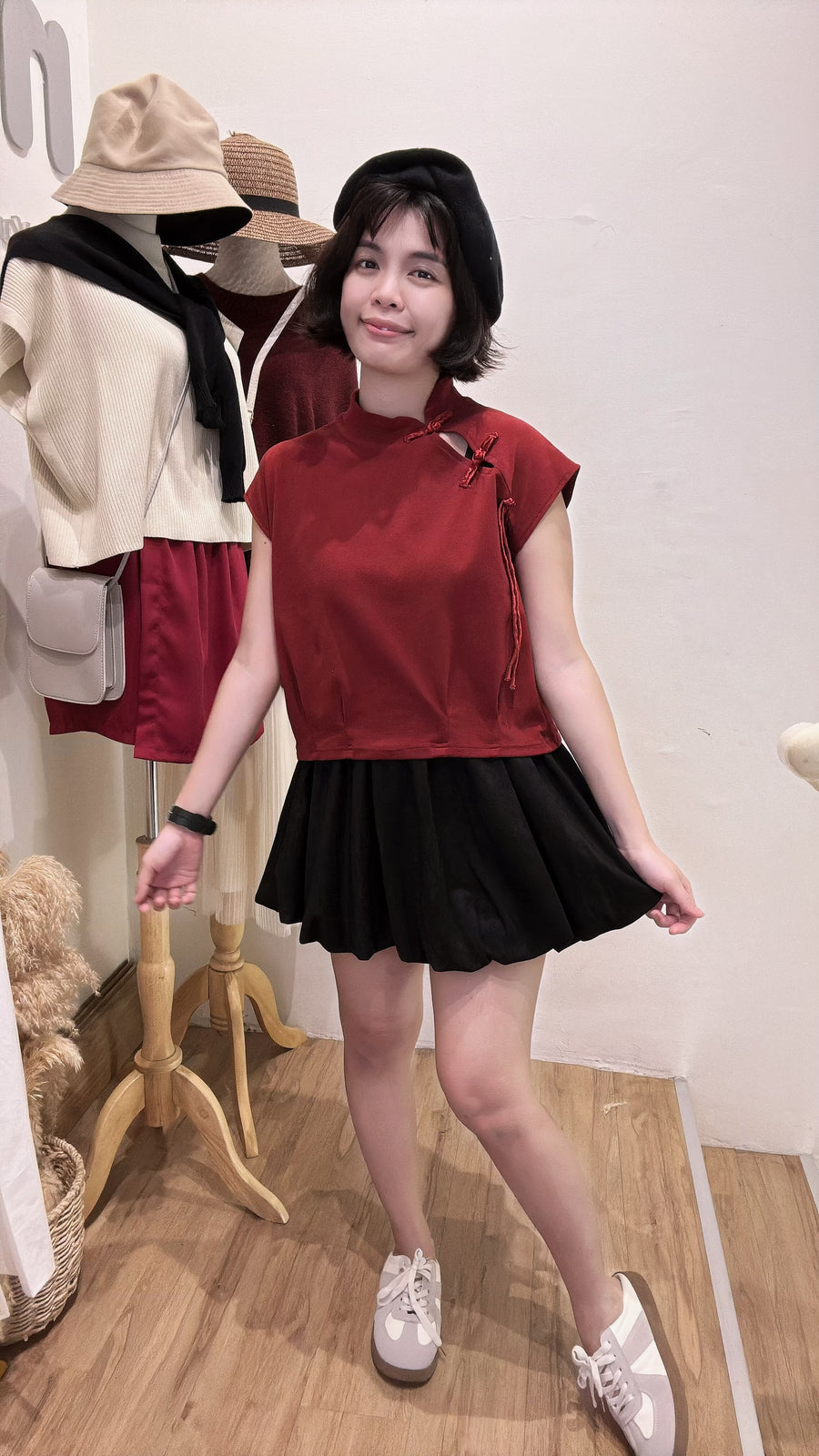 松紧腰泡泡裤裙