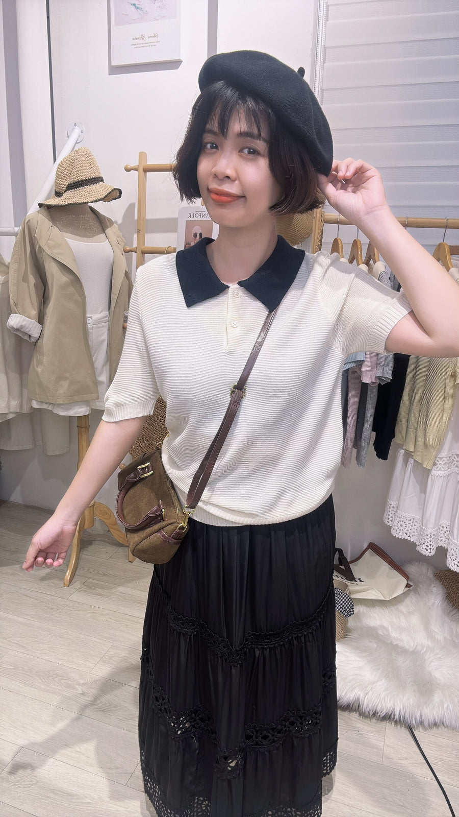 Polo领甜美生活够力软针织上衣