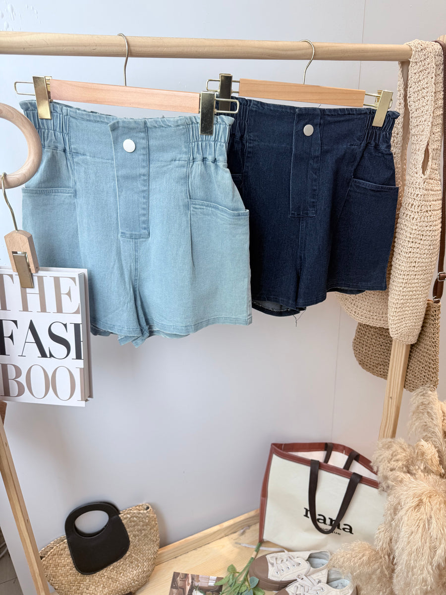 牛仔弹力高腰短裤