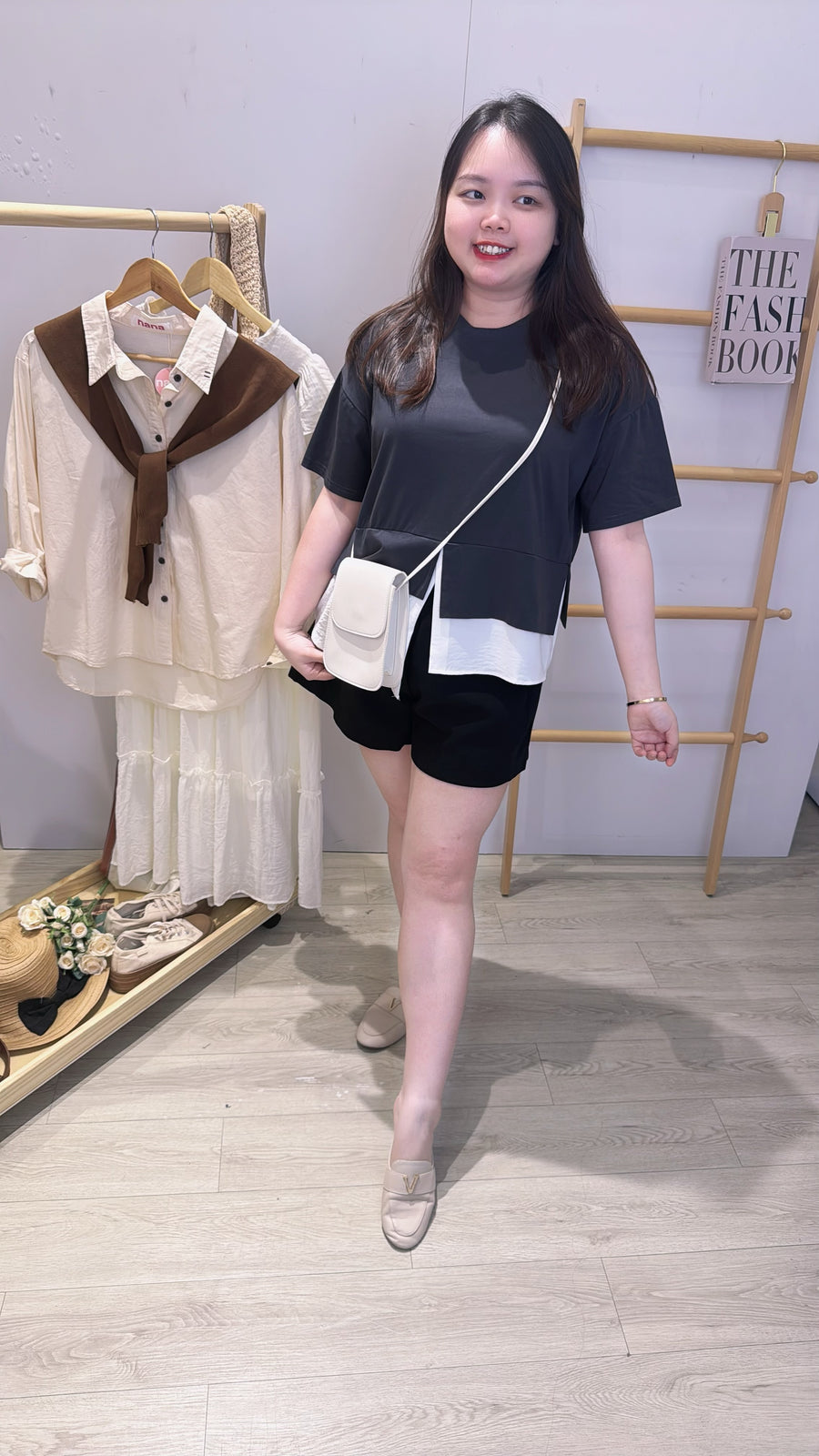 棉质下摆雪纺上衣