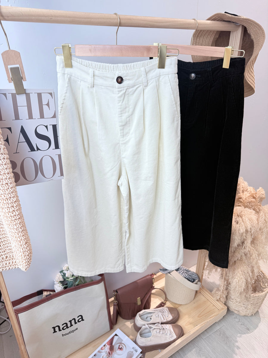 灯芯绒后松紧腰八分阔裤