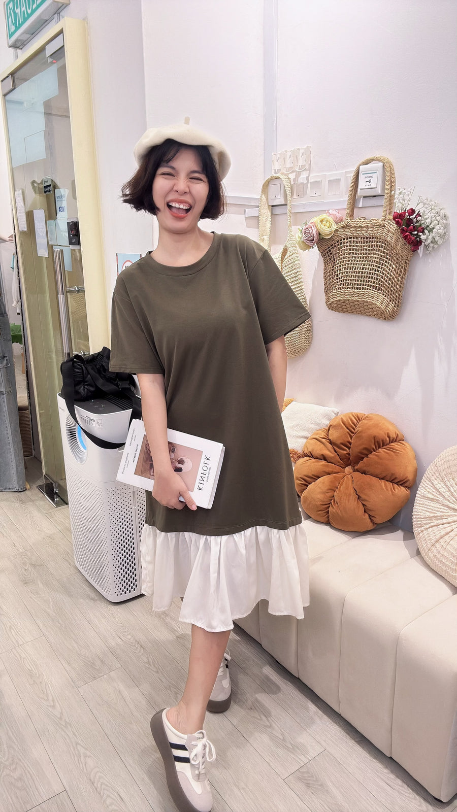 Cotton并接鱼尾雪纺连身裙