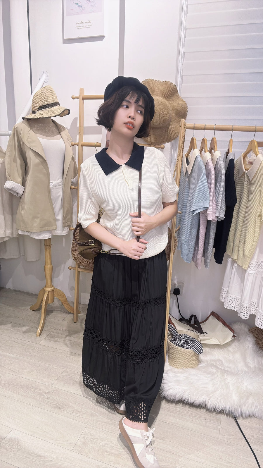 Polo领甜美生活够力软针织上衣