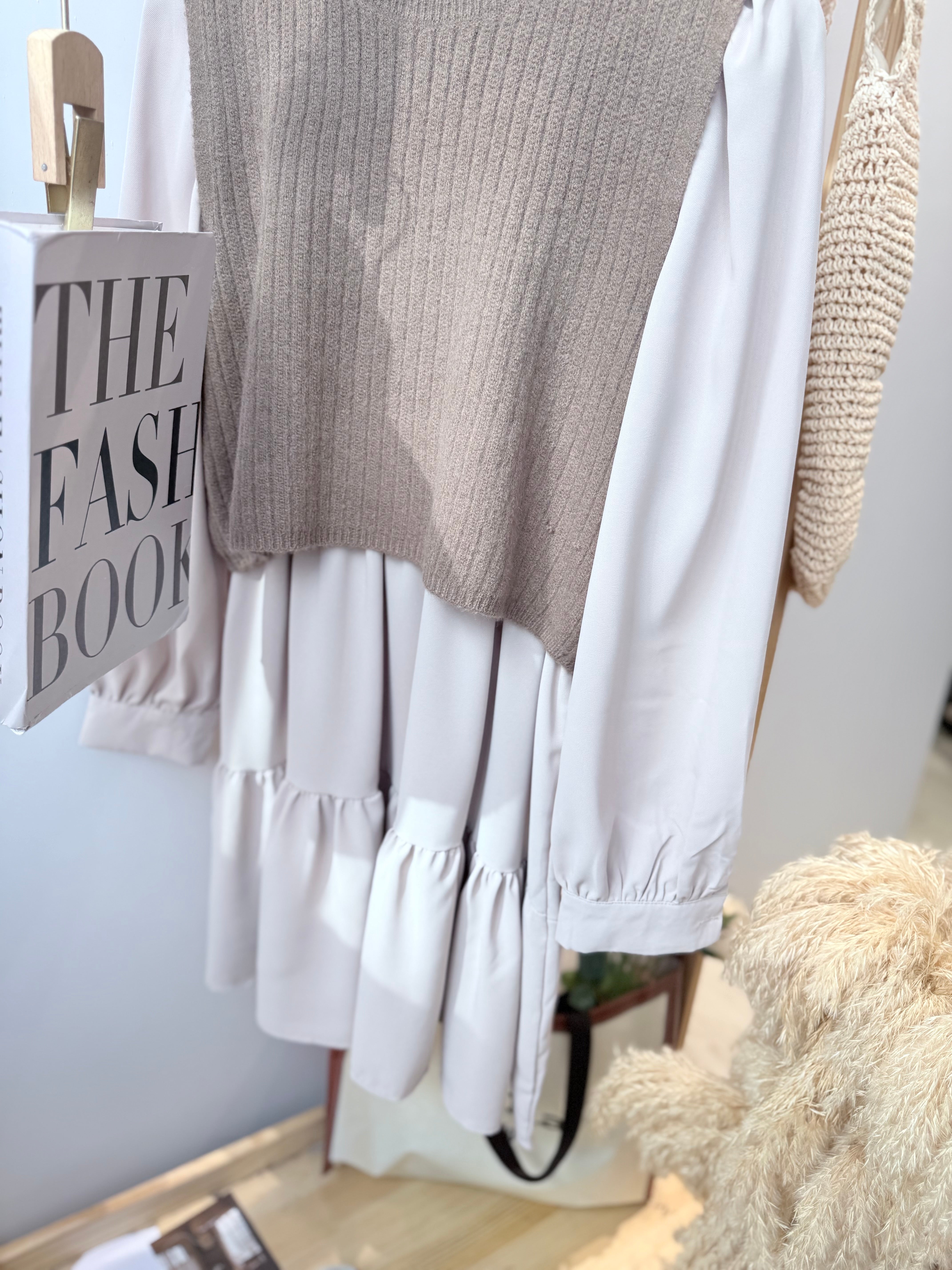 韩版雪纺并接针织短连身裙