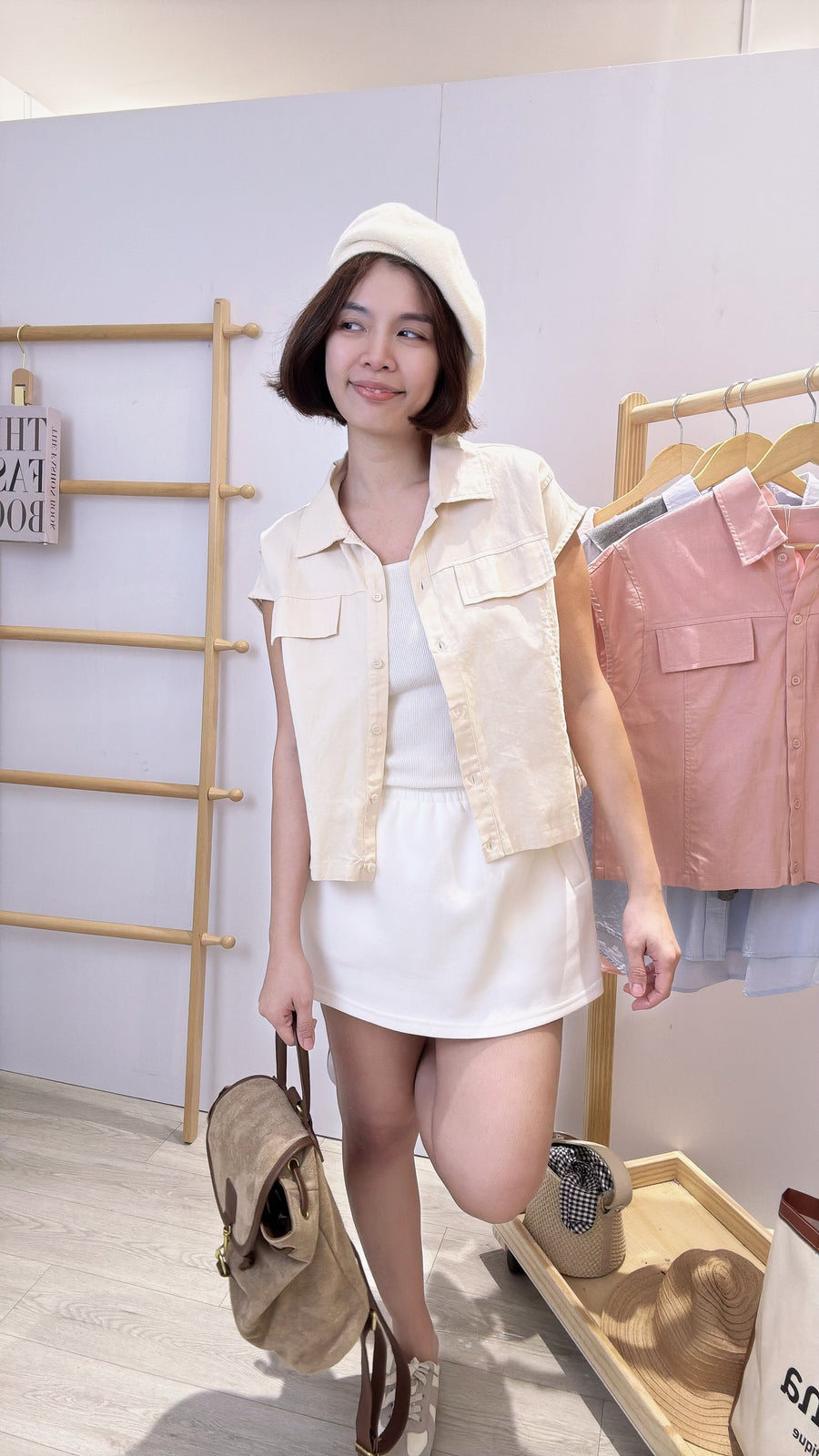 棉麻甜美色出袖上衣