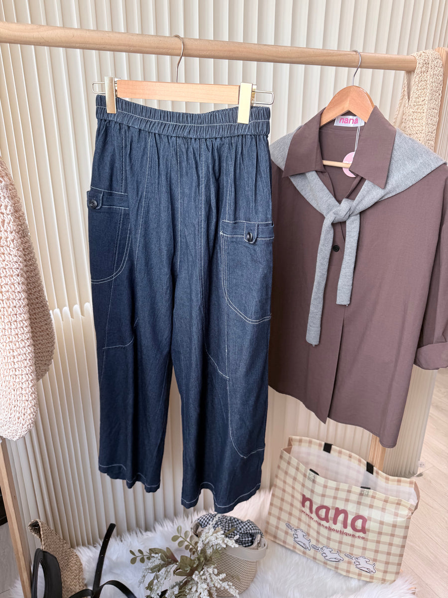 牛仔松紧滑软腰舒服九分裤