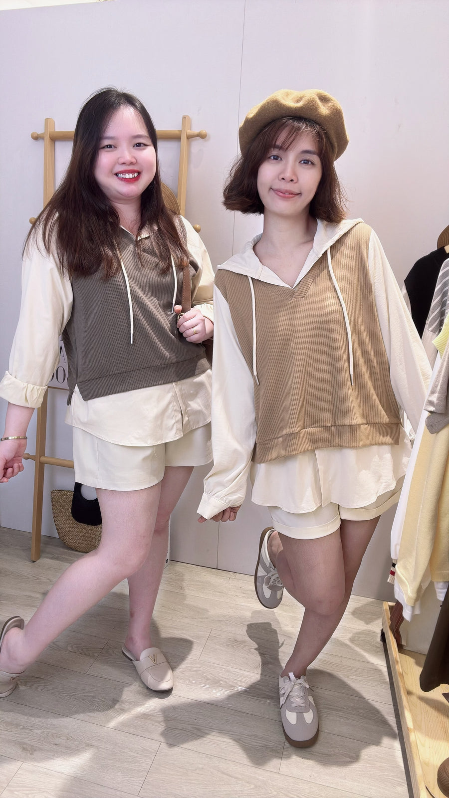 复古条纹撞色雪纺家两件连帽上衣