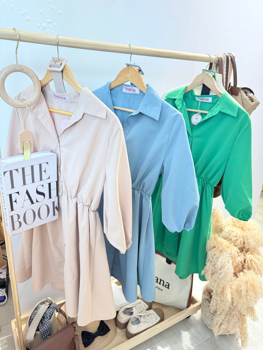 雪纺泡泡收腰袖连身裙