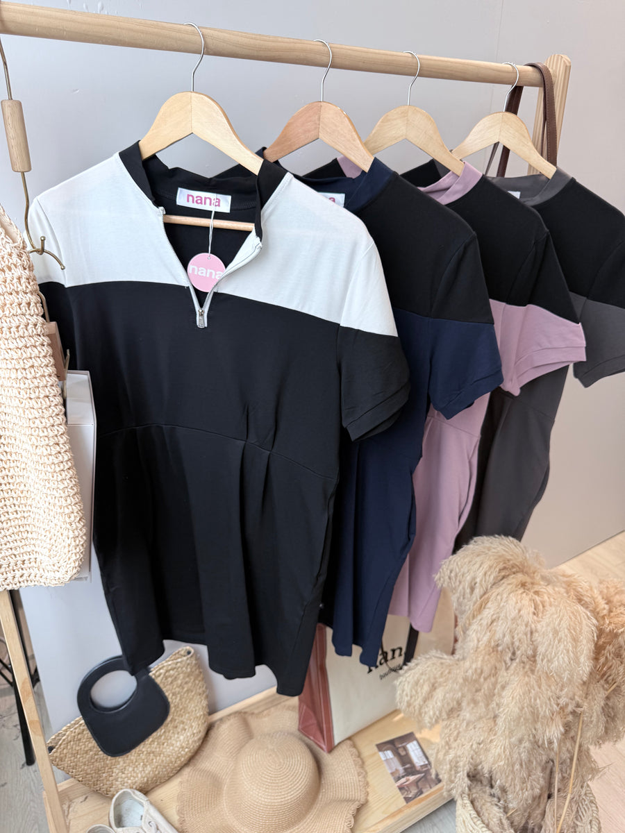 并色棉质收腰短套裙