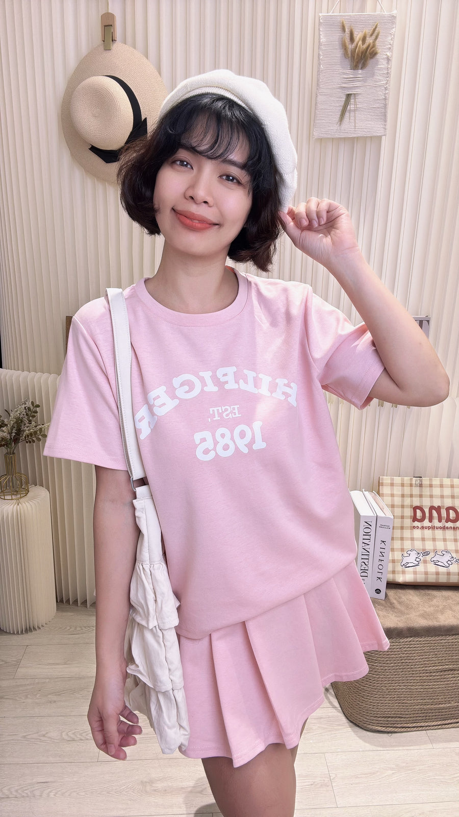 大推❤️披肩字母甜美色棉质迷你裙套装