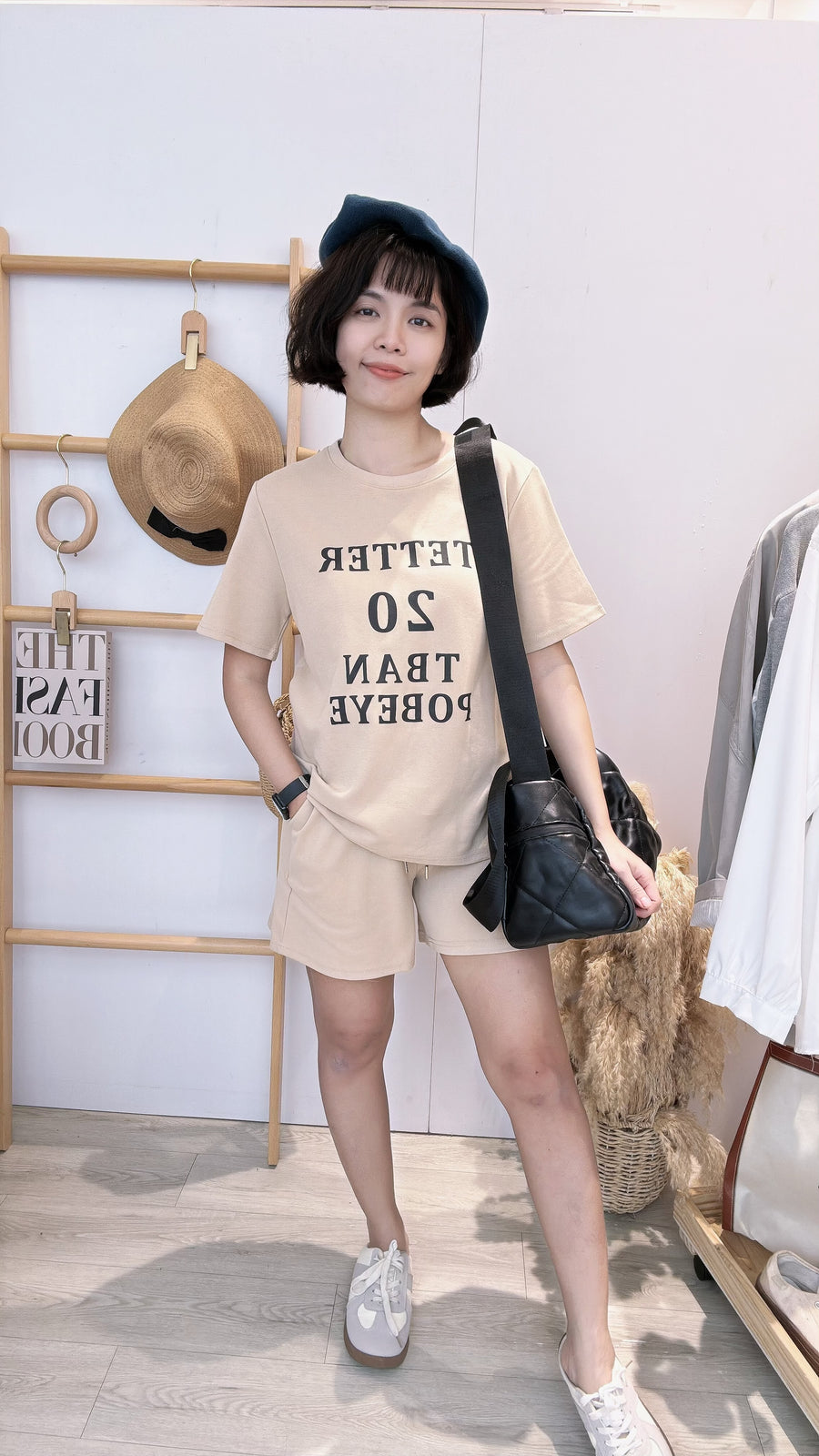 字母棉质短裤套装