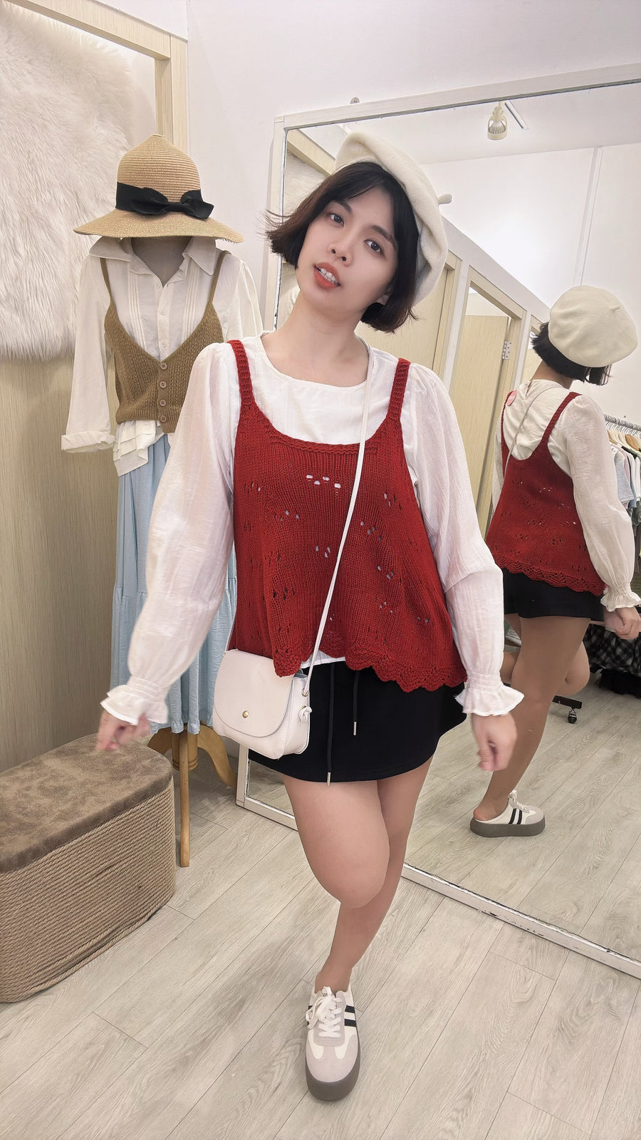 薄麻吊带针织甜美上衣