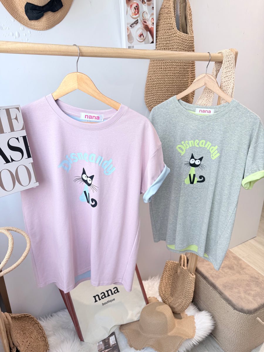 滑滑棉质可爱猫咪图案半长T-shirt