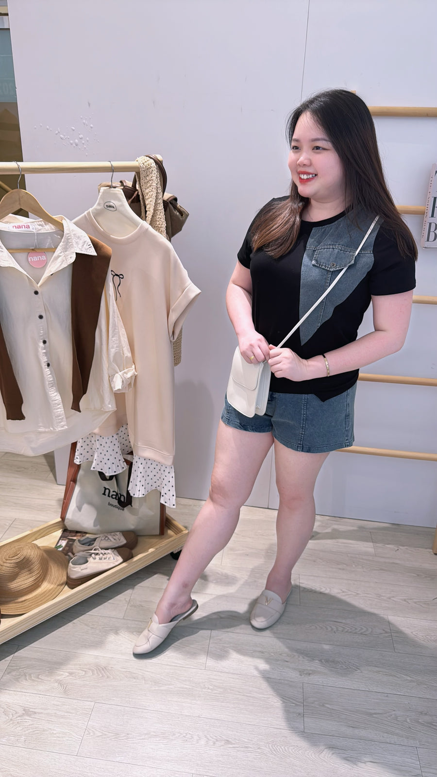 不规则棉质并接牛仔上衣