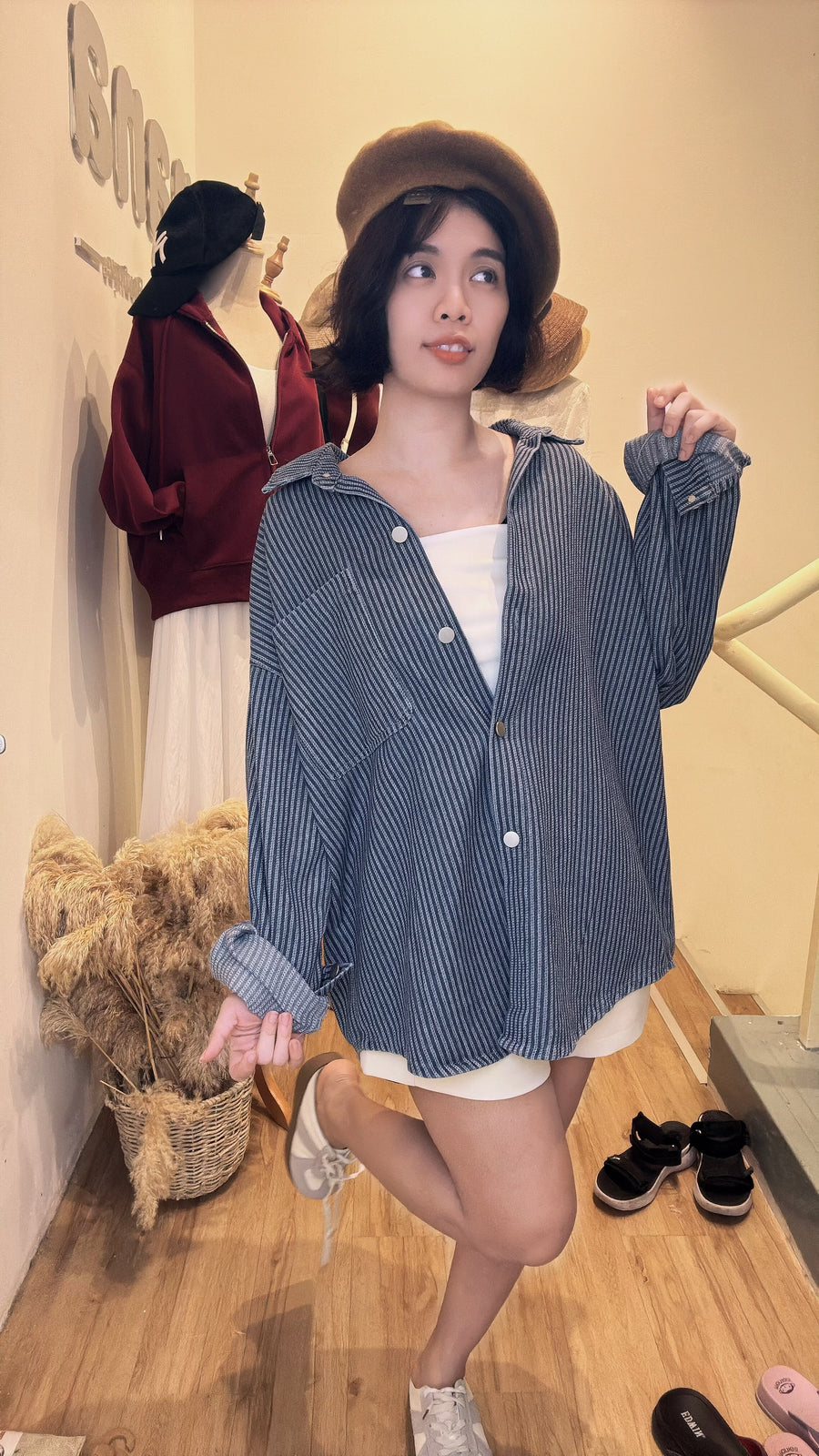 帅气牛仔条纹外套单衣