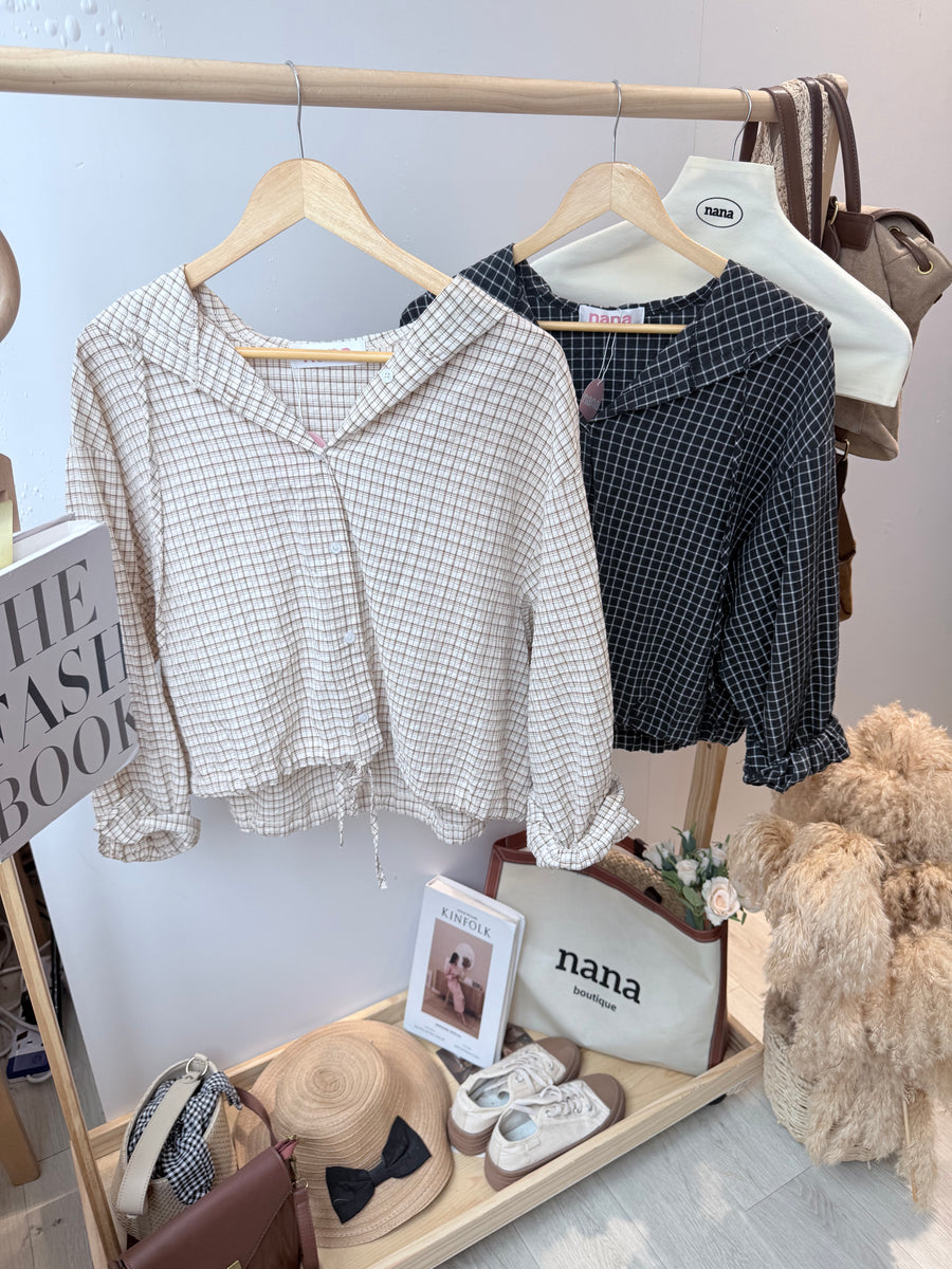 独家格子连帽薄雪纺衬衫