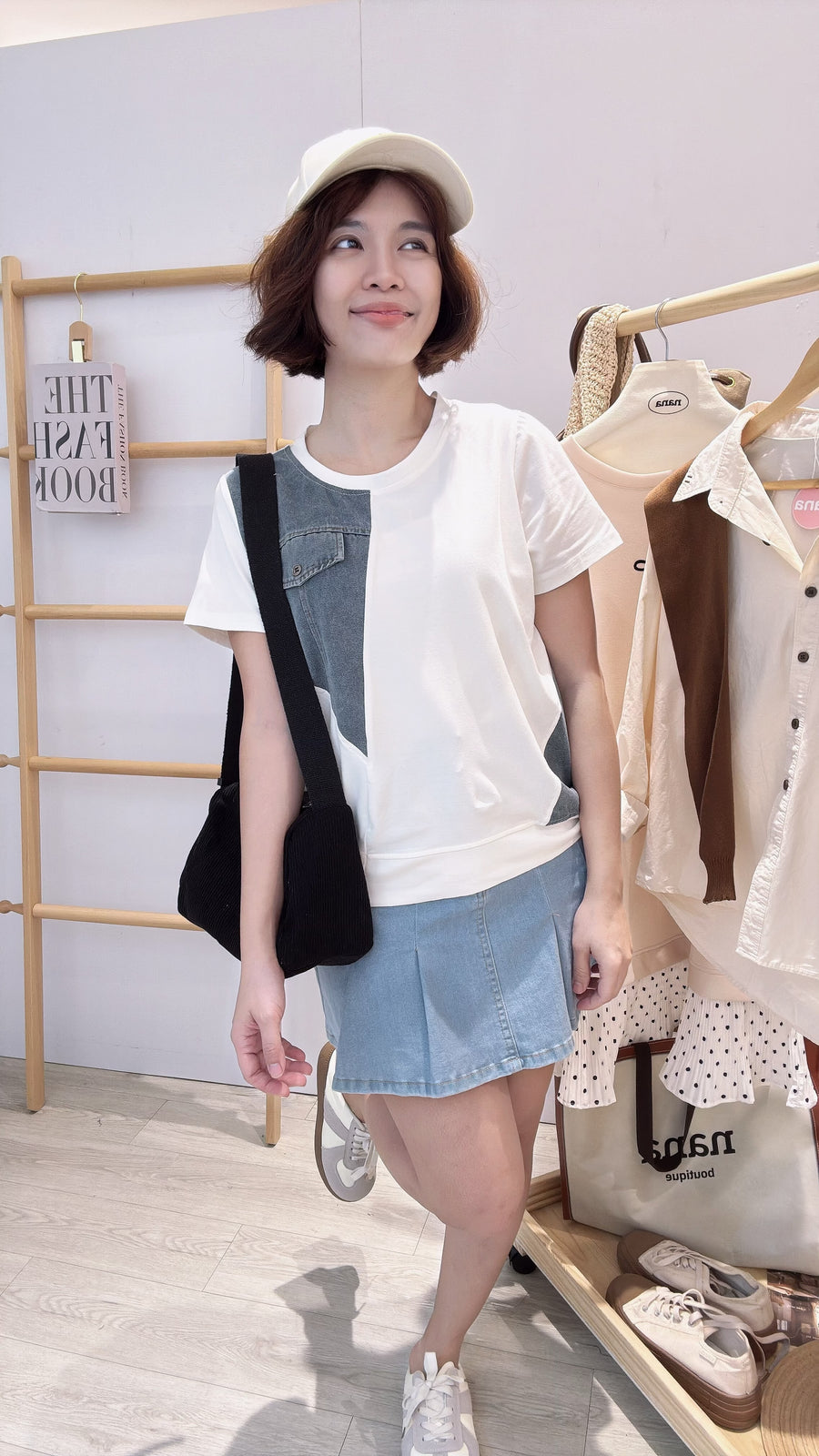 不规则棉质并接牛仔上衣