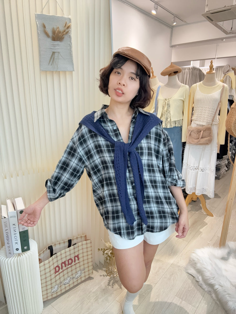 披肩棉麻软软格子衬衫