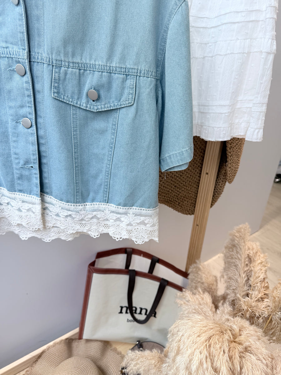 气质甜美牛仔蕾丝外套单衣