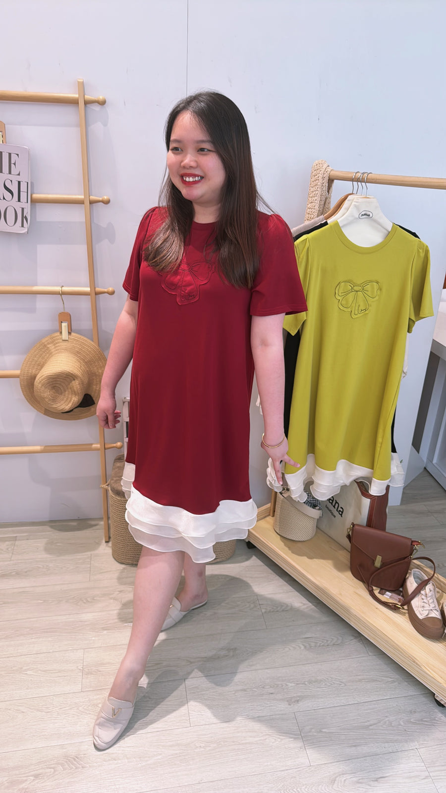 蝴蝶结棉质下网纱连身裙