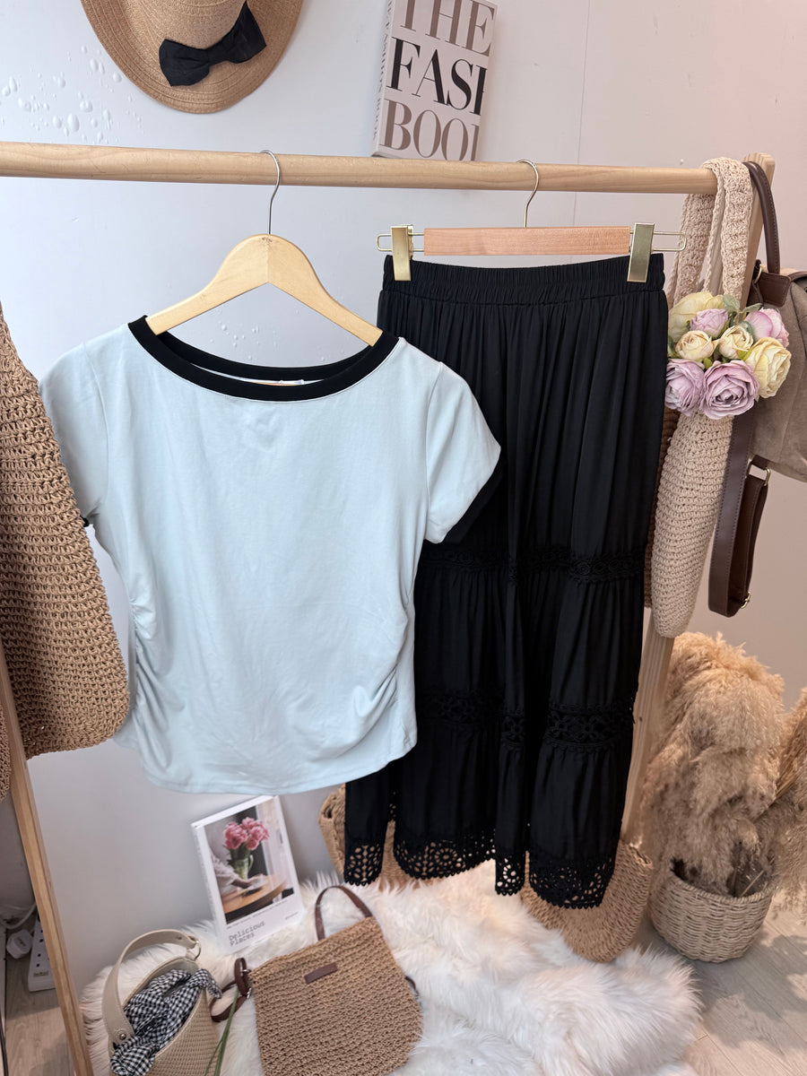 舒服棉质旁皱褶上衣