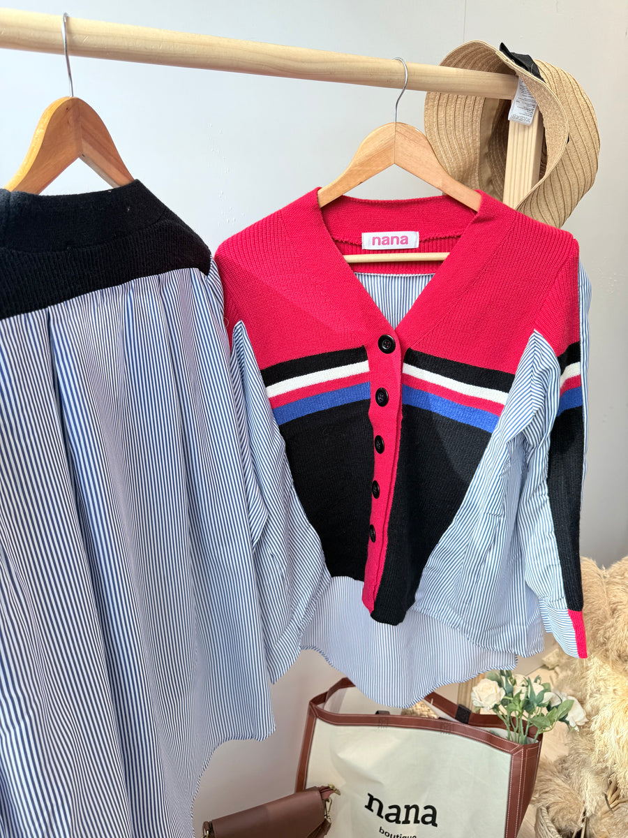 漂亮宽松针织并接衬衫上衣