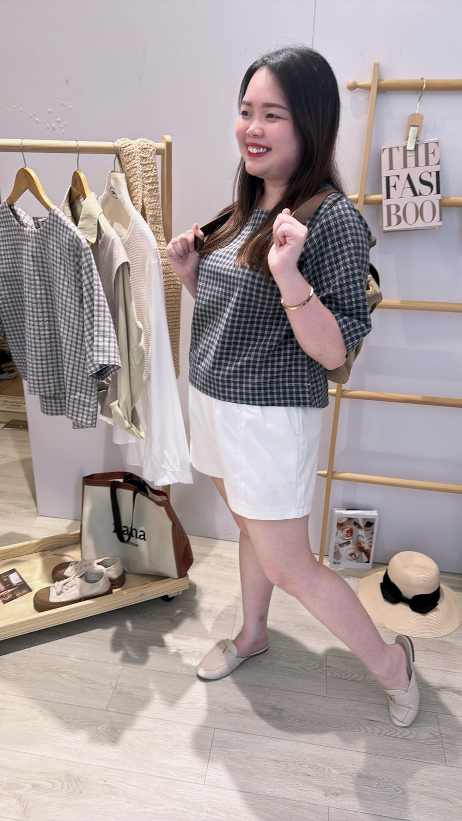 格子软麻宽松上衣