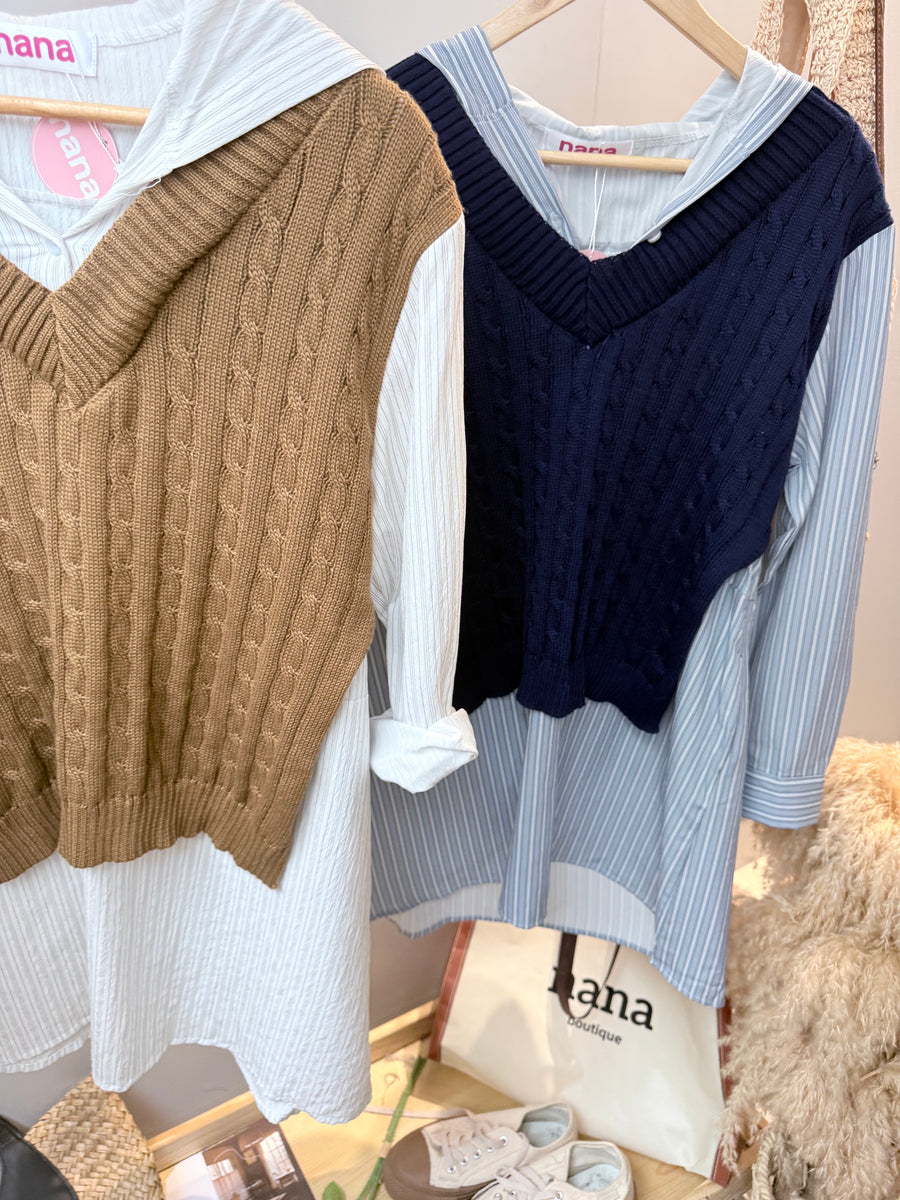 线条雪纺并接针织连帽短套裙