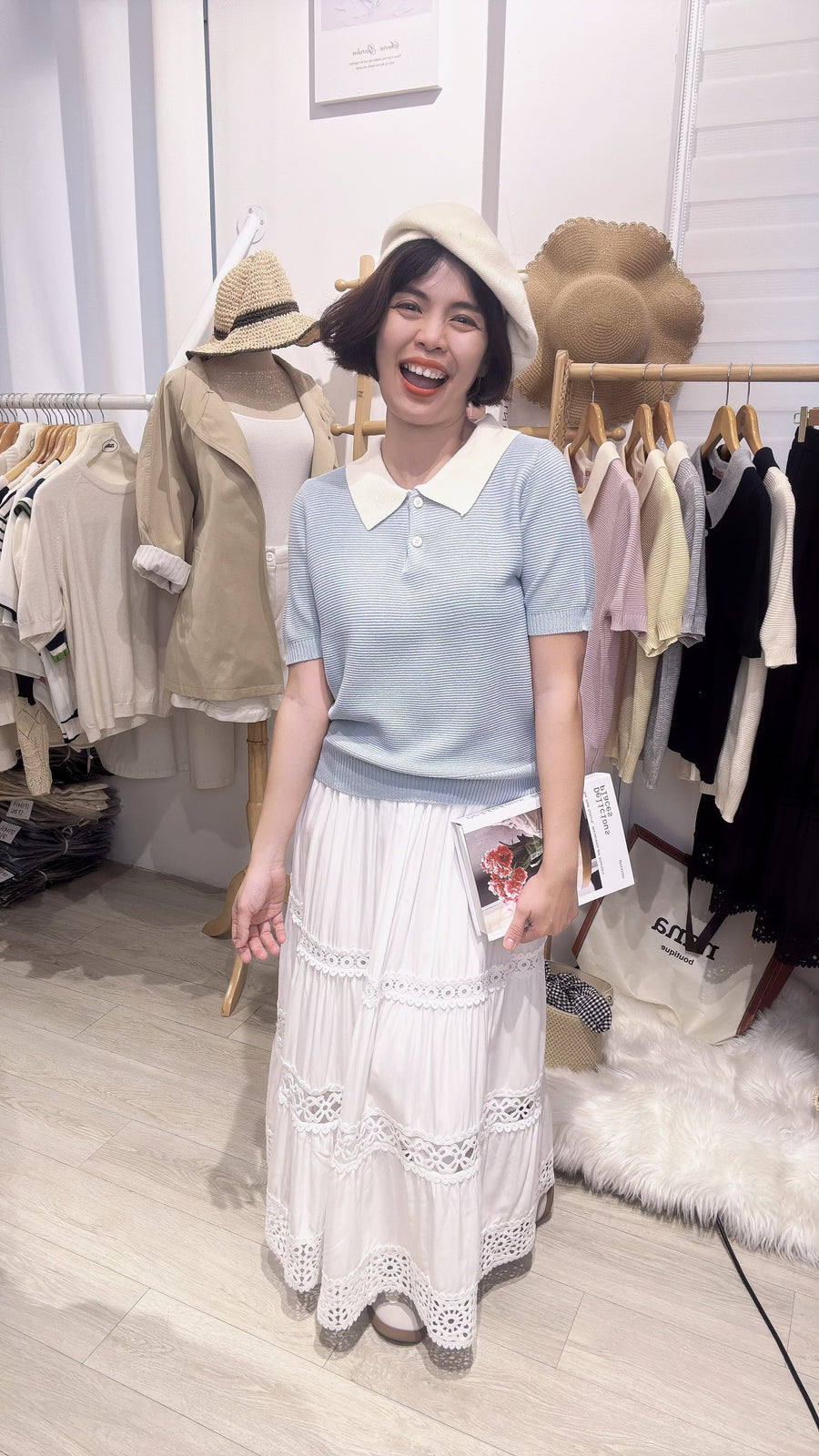 Polo领甜美生活够力软针织上衣